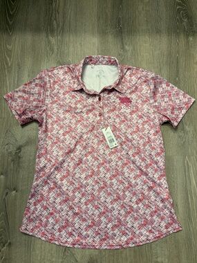Women's Monterey Club Belles Springs Pink Print Polo- Size M-‎ NWT